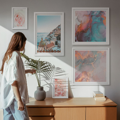 Set om 5 tavlor Romantiska rosa landskap