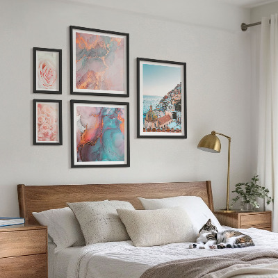Set om 5 tavlor Romantiska rosa landskap