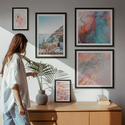 Set om 5 tavlor Romantiska rosa landskap