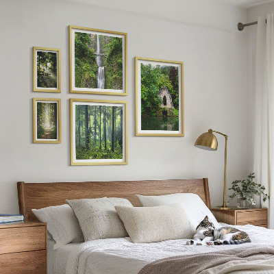 Tavelvägg med 5 tavlor Gröna skogar vattenfall natur