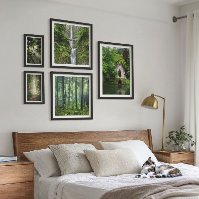 Tavelvägg med 5 tavlor Gröna skogar vattenfall natur