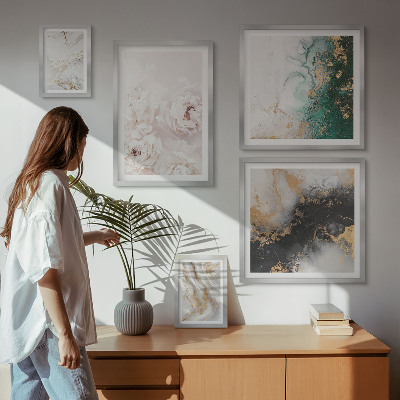 Tavelvägg med 5 tavlor Blommiga accenter abstrakt elegans