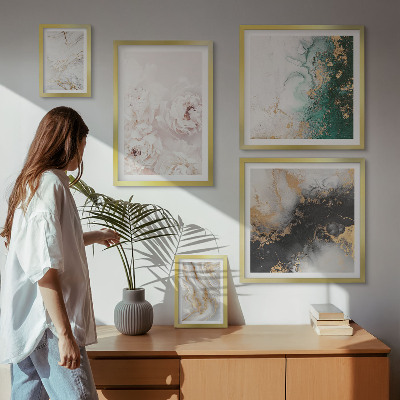 Tavelvägg med 5 tavlor Blommiga accenter abstrakt elegans