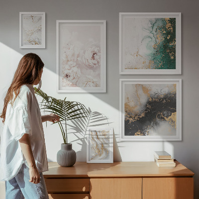 Tavelvägg med 5 tavlor Blommiga accenter abstrakt elegans