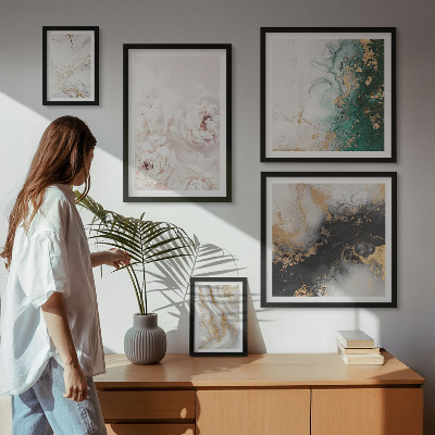 Tavelvägg med 5 tavlor Blommiga accenter abstrakt elegans