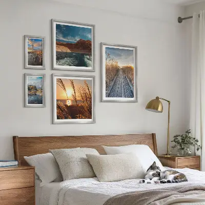 Tavelset med 5 delar motiv av landskap med vatten vegetation och stig