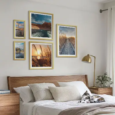 Tavelset med 5 delar motiv av landskap med vatten vegetation och stig
