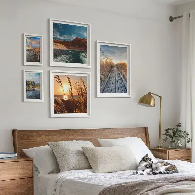 Tavelset med 5 delar motiv av landskap med vatten vegetation och stig