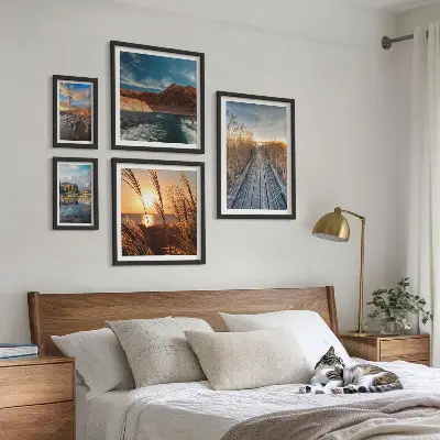 Tavelset med 5 delar motiv av landskap med vatten vegetation och stig