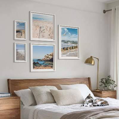 Tavelvägg med 5 tavlor Strandlandskap vid havet