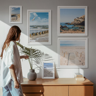 Tavelvägg med 5 tavlor Strandlandskap vid havet