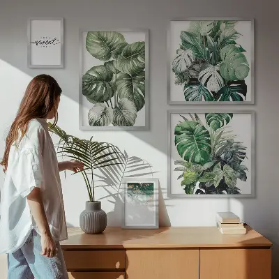 Tavelvägg med 5 tavlor med moderna växtmotiv