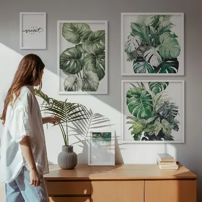 Tavelvägg med 5 tavlor med moderna växtmotiv