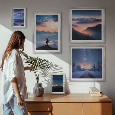 Väggdekoration tavelset Bergslandskap på natten
