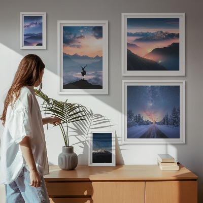 Väggdekoration tavelset Bergslandskap på natten