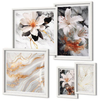 Set om 5 tavlor Blommig marmor bakgrund elegans