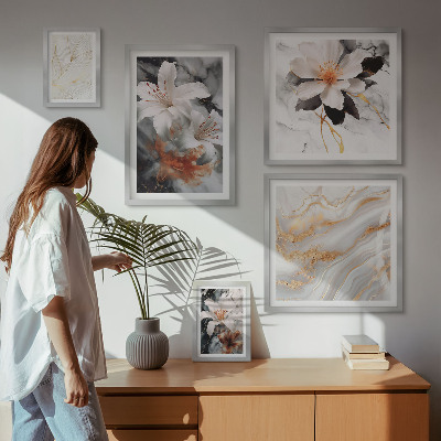 Set om 5 tavlor Blommig marmor bakgrund elegans