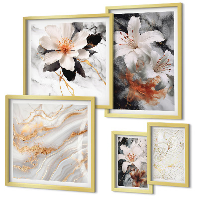 Set om 5 tavlor Blommig marmor bakgrund elegans