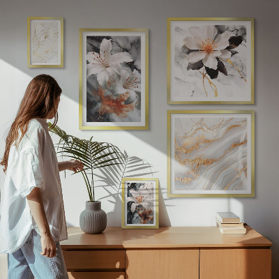 Set om 5 tavlor Blommig marmor bakgrund elegans
