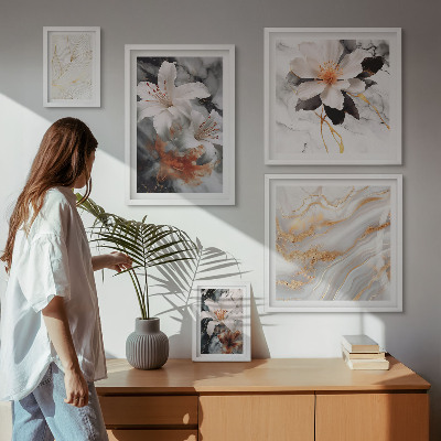 Set om 5 tavlor Blommig marmor bakgrund elegans