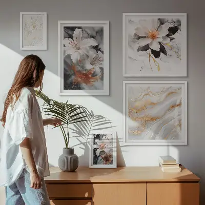 Blommig marmor bakgrund elegans set om 5 tavlor