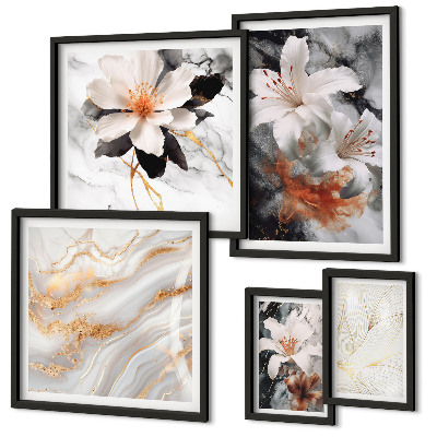 Set om 5 tavlor Blommig marmor bakgrund elegans