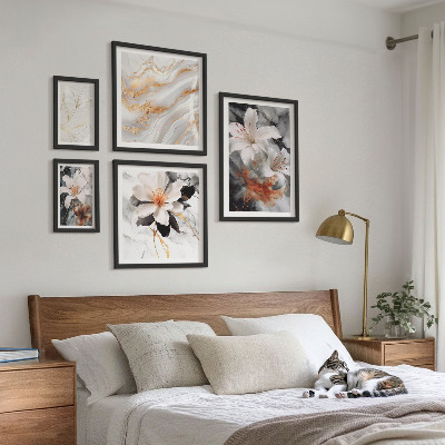 Set om 5 tavlor Blommig marmor bakgrund elegans