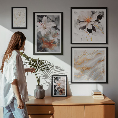 Set om 5 tavlor Blommig marmor bakgrund elegans