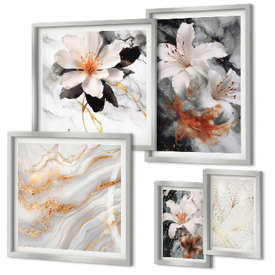 Set om 5 tavlor Blommig marmor bakgrund elegans