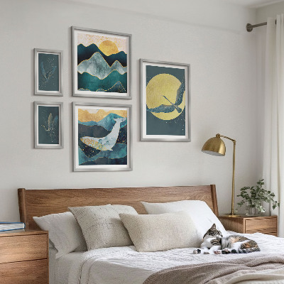 Set om 5 tavlor Fåglar berg modern stil