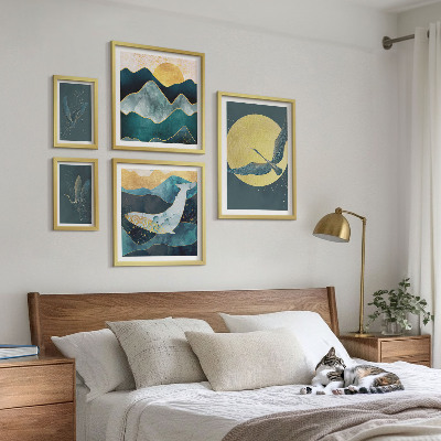 Set om 5 tavlor Fåglar berg modern stil