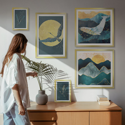 Set om 5 tavlor Fåglar berg modern stil