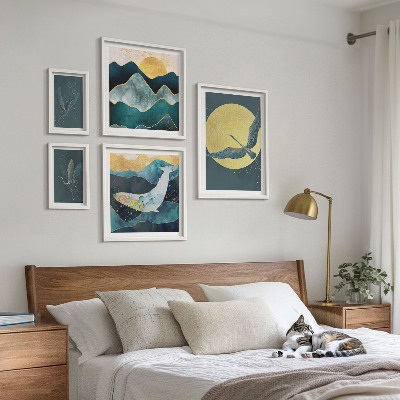Set om 5 tavlor Fåglar berg modern stil