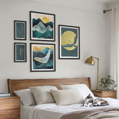 Set om 5 tavlor Fåglar berg modern stil
