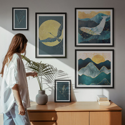 Set om 5 tavlor Fåglar berg modern stil