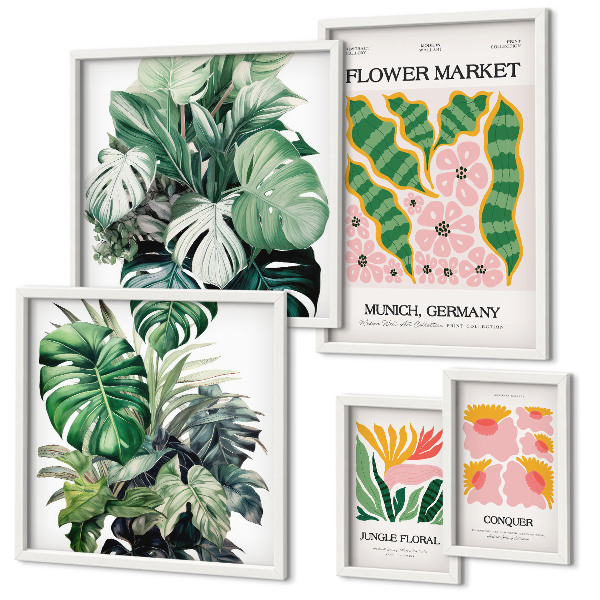 Tavelvägg med 5 tavlor Växtmotiv boho blommor
