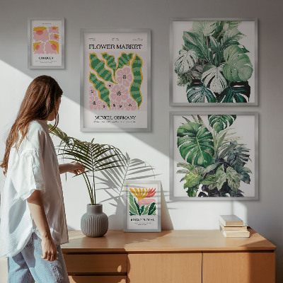 Tavelvägg med 5 tavlor Växtmotiv boho blommor