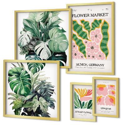 Tavelvägg med 5 tavlor Växtmotiv boho blommor