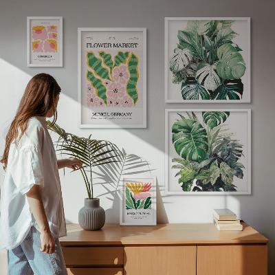 Tavelvägg med 5 tavlor Växtmotiv boho blommor
