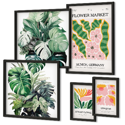 Tavelvägg med 5 tavlor Växtmotiv boho blommor