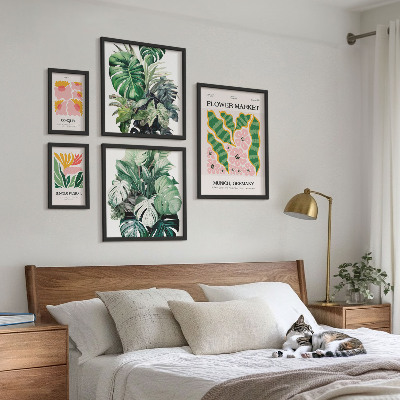 Tavelvägg med 5 tavlor Växtmotiv boho blommor