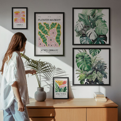 Tavelvägg med 5 tavlor Växtmotiv boho blommor