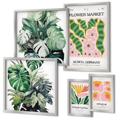 Tavelvägg med 5 tavlor Växtmotiv boho blommor