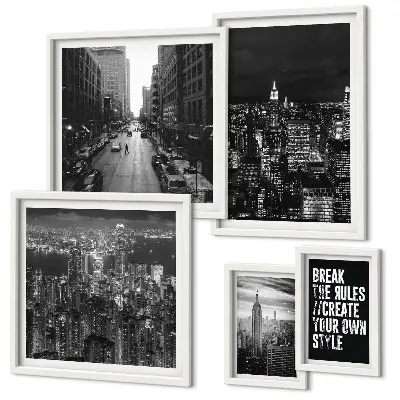 Svartvita vyer från New York City set om 5 tavlor