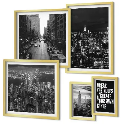 Svartvita vyer från New York City set om 5 tavlor