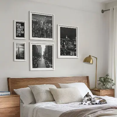 Svartvita vyer från New York City set om 5 tavlor