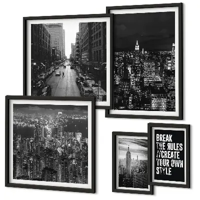 Svartvita vyer från New York City set om 5 tavlor