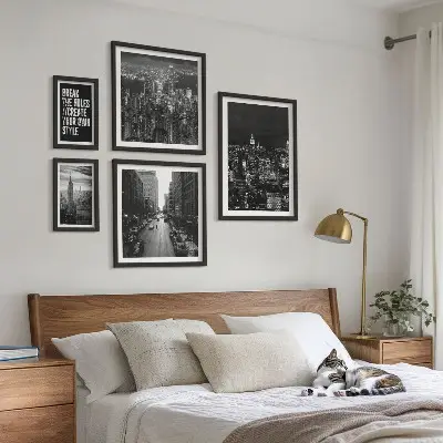 Svartvita vyer från New York City set om 5 tavlor