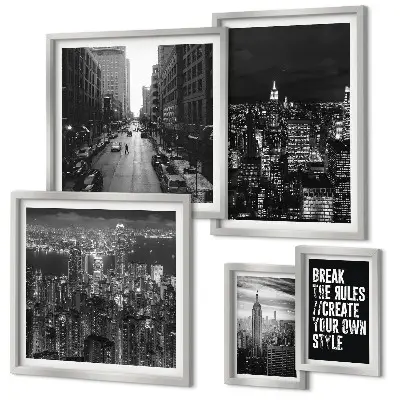 Svartvita vyer från New York City set om 5 tavlor