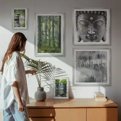 Tavelset för väggdekoration med avkopplande motiv av zen-natur